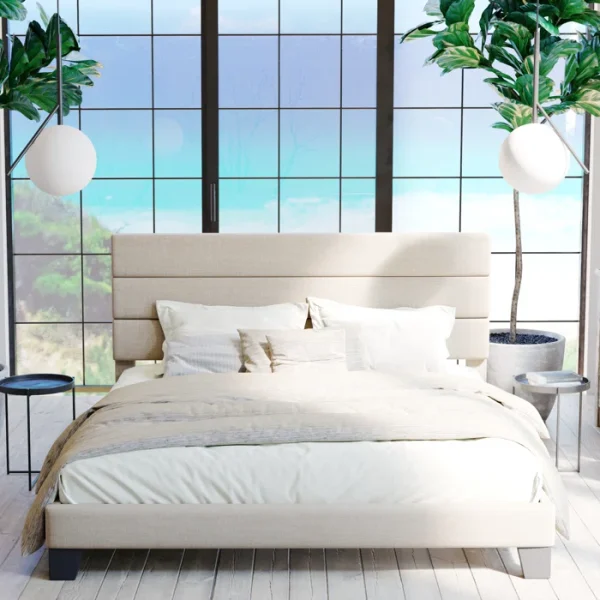 Elison Platform Bed with Fabric Upholstered Headboard and Wooden Slats - Image 2